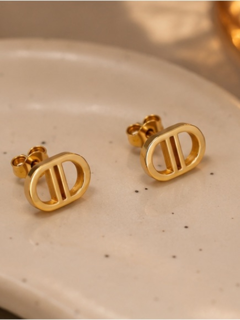 Designer Inspired Gold Logo Stud Earrings Minimalist Chic